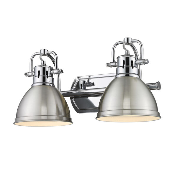 Duncan Chrome Two-Light Bath Vanity with Petwer Shades, image 1